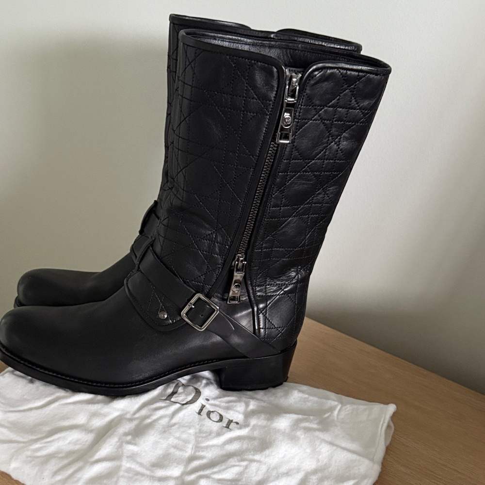 Dior Black Quilted Moto Boots